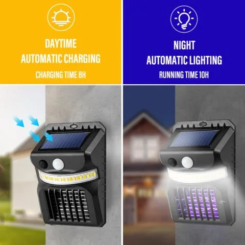 2 In1 Bug Zapper Waterproof Mosquito Killer Lamp PIR Motion Sensor Garden Insect Repellent Solar Wall Light