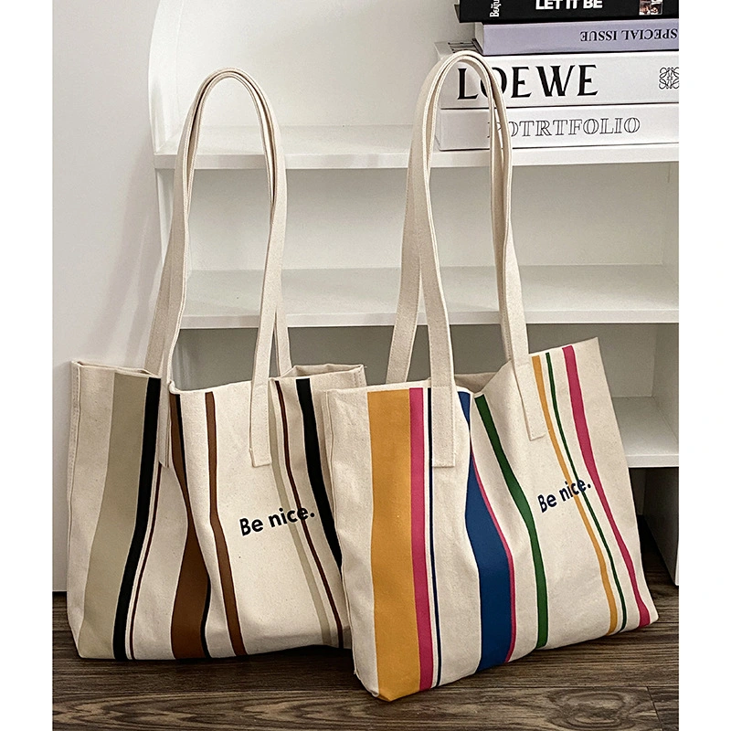 Custom Size and Logo Fashion Striped Canvas Shoulder Bag