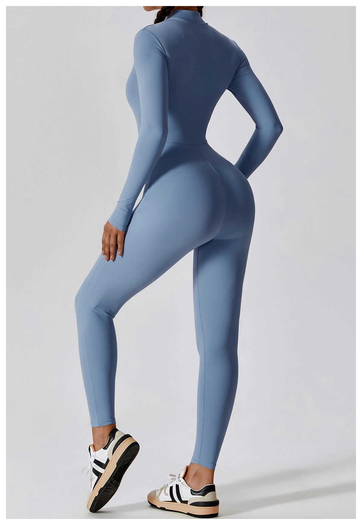 Factory Wholesale/Supplier Long Sleeve Zip up Full Length Romper Playsuit Bodycon Unitard One Piece Yoga Workout Fitness Jumpsuit