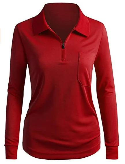 High quality/High cost performance  1/4 Zip up Neck Golf Blank Long Sleeve Women Polo Shirt with Pocket