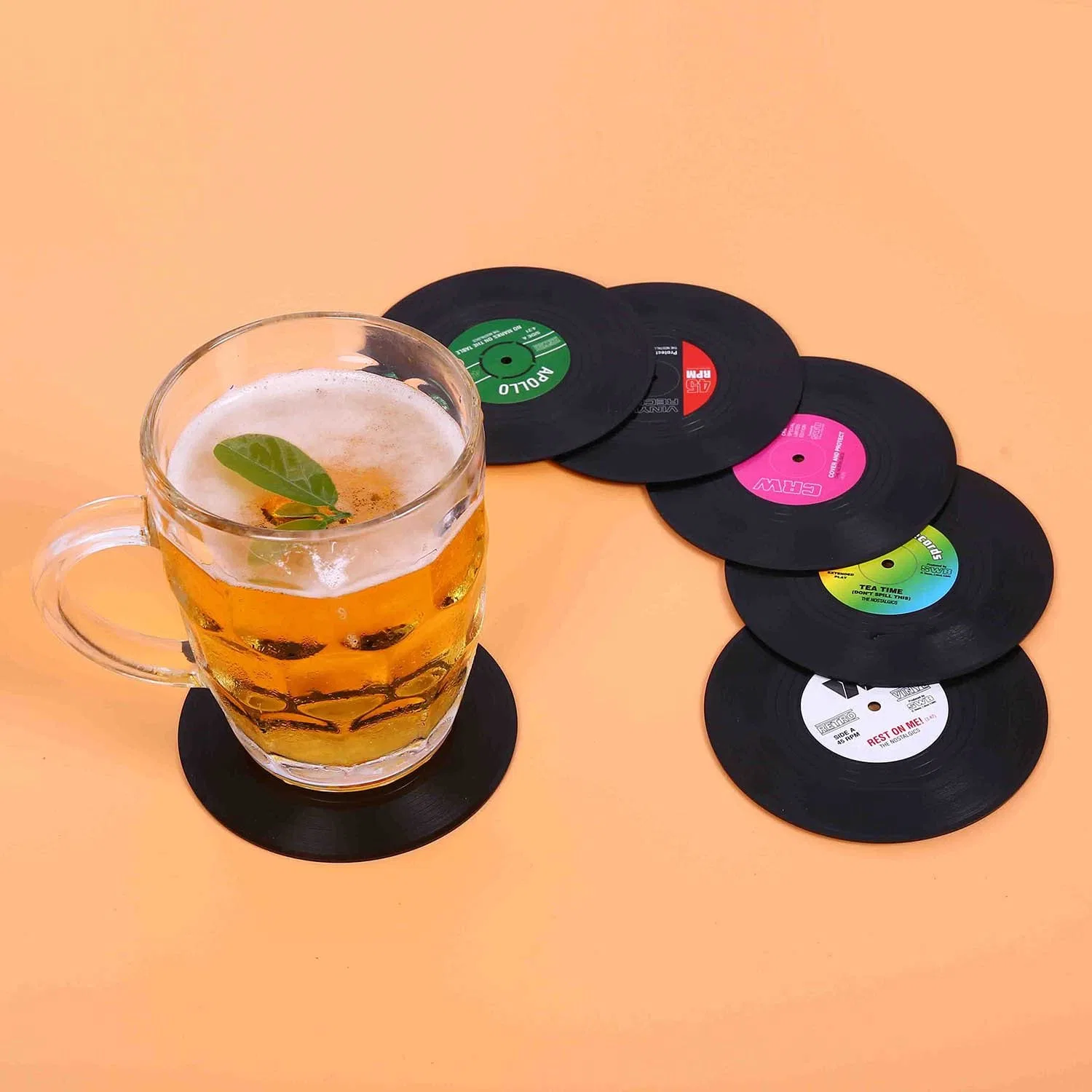 Music Coasters with Vinyl Record Payer Holder for Cups