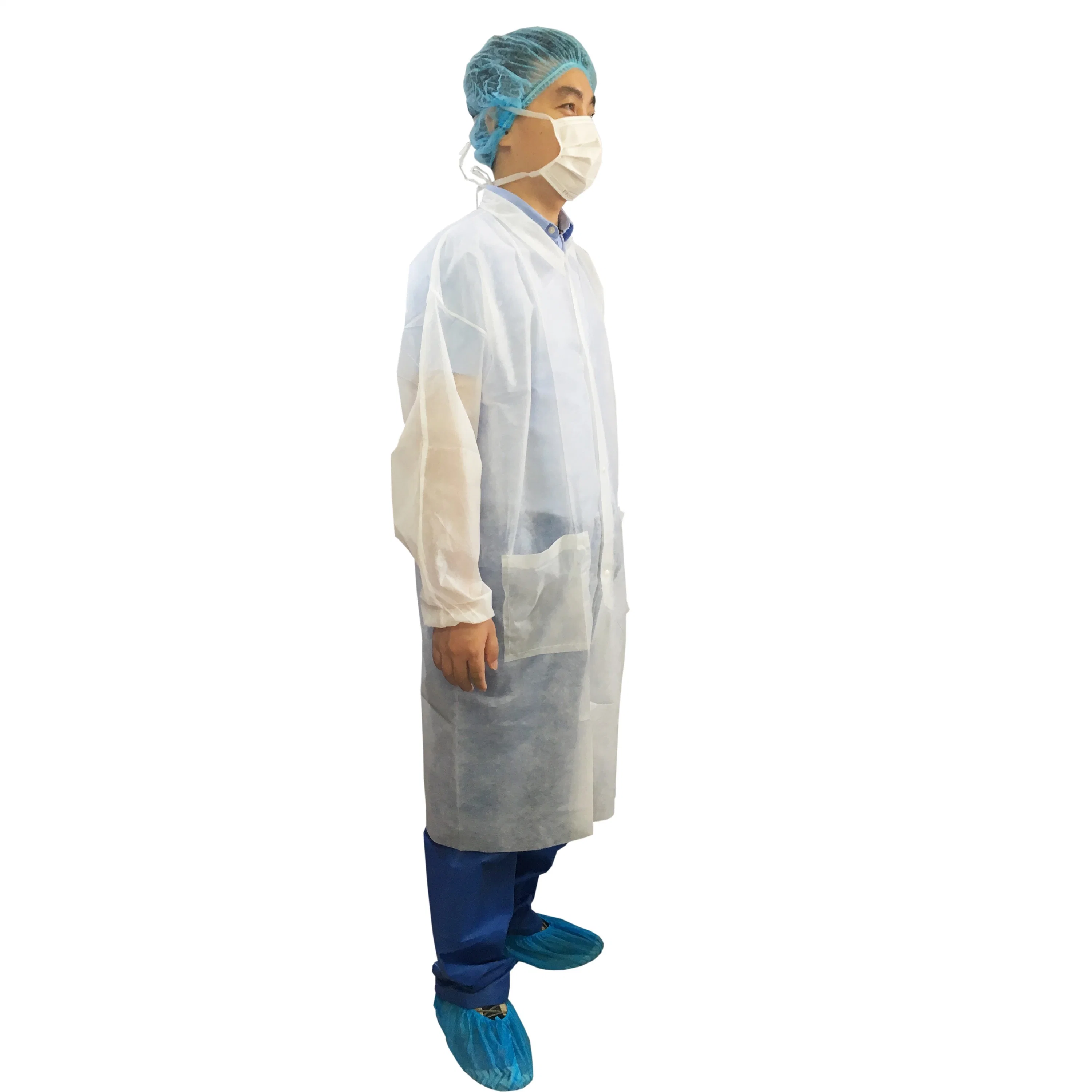 Nonwoven Disposable Lab Coat, Medical Lab Coat with Elastic Cuff