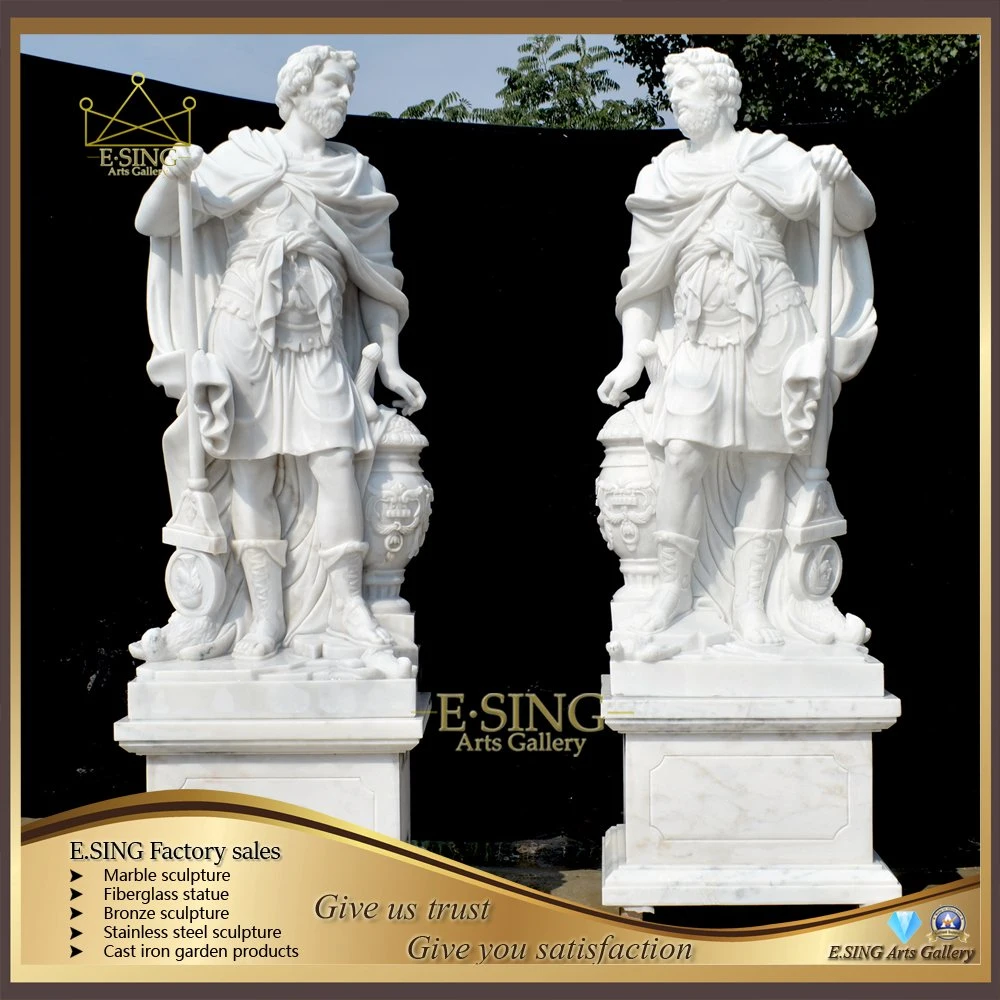 Outdoor Garden Natural Stone Life Size White Marble Warrior Soldier Statue