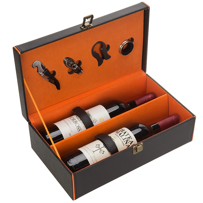 Wholesale/Supplier 2 Bottles Luxury Leather Wine Box Packaging with Accessories