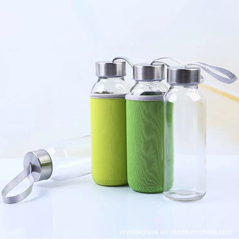 300-1000ml Frosted Glass Mineral Water Bottle with Cap for Sports