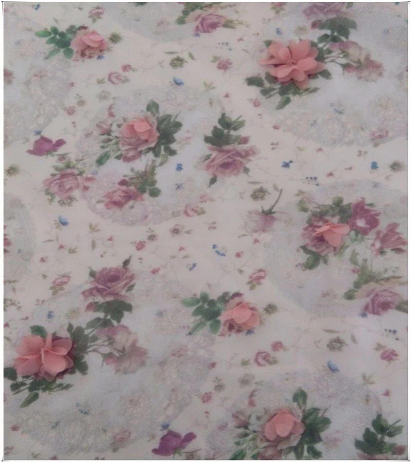 Polyester Chiffon Printed Embroidery Fabric for Women's Wear