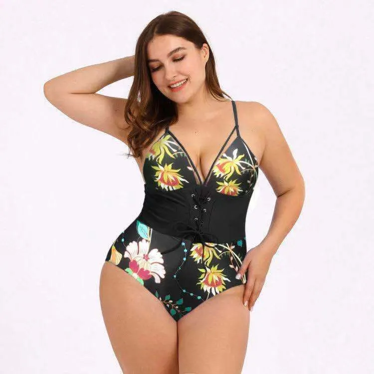 New Style Large One Piece Swimsuit Suspender Colorful Plus Size Hot Sexy Bikini