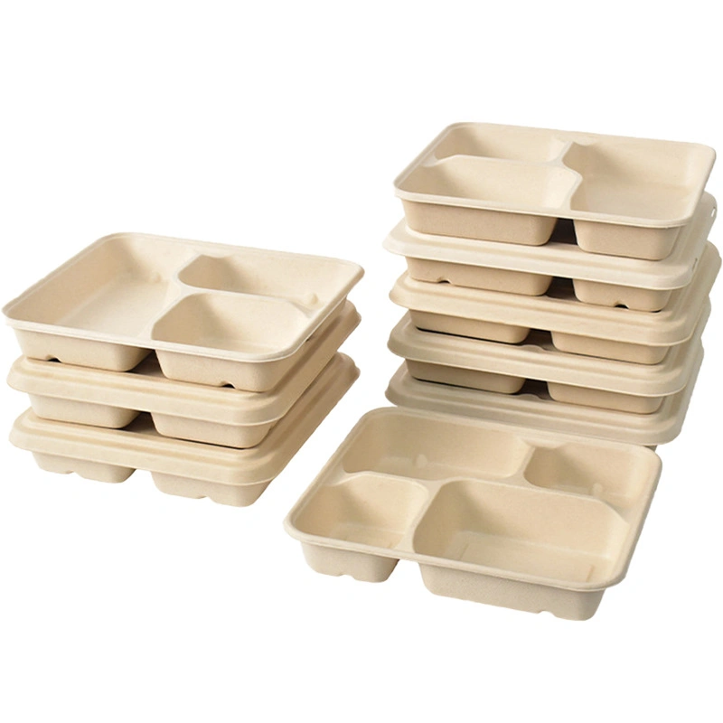 Disposable Tableware Wheat Straw Lunch Box Three/Four Squares Food Packaging Box