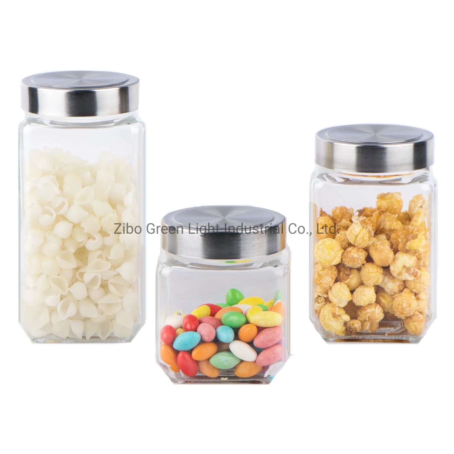 Square Glass Jar with Stainless Steel Lid for Candy Coffee Nuts Storage