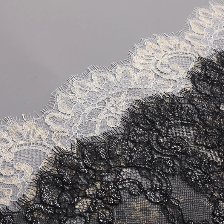 Gold and Silver Thread Eyelash Lace Non-Stretch Fabric Dress Garment Accessories