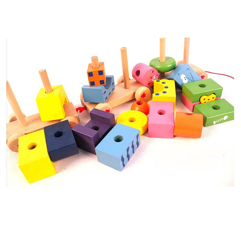 2022 Wooden Toys Color Wood Assembled Three Train Educational Toys