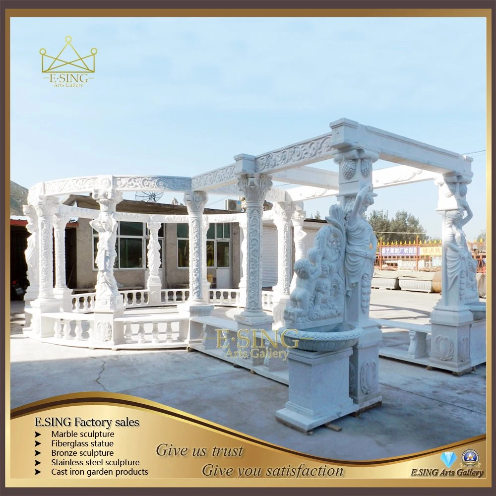 Outdoor Escultura decorativa telhado metálico pedra mármore Gazebo para venda