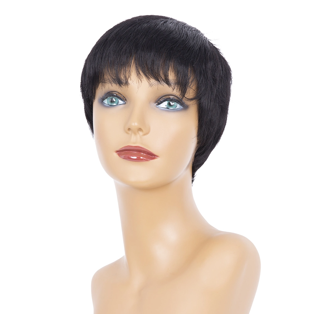 Human Hair Glueless Black Color Short Pix Cut Full Machine Made Wig