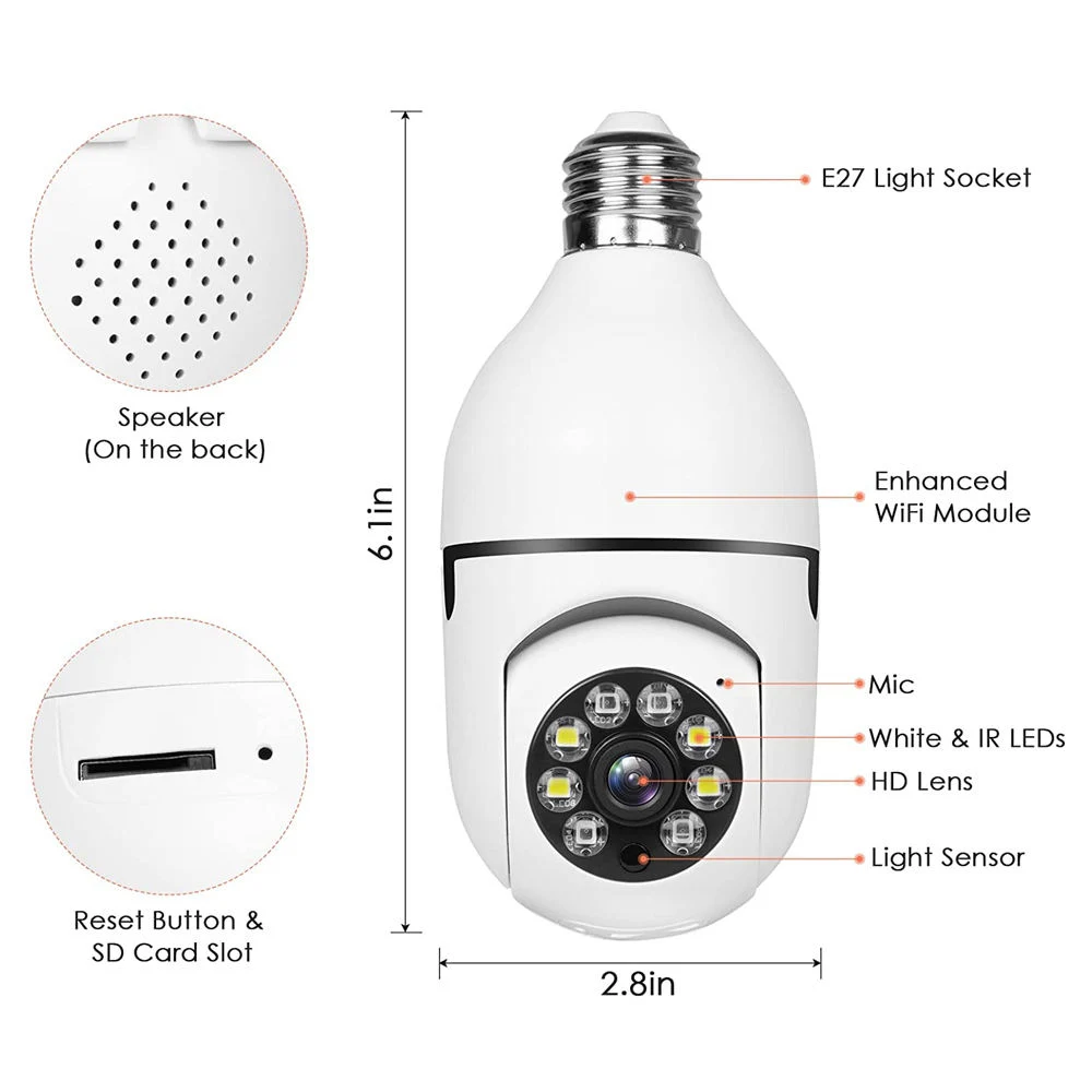 Segurança doméstica inteligente Mini WiFi digital IP PTZ Light WiFi Câmara bulb