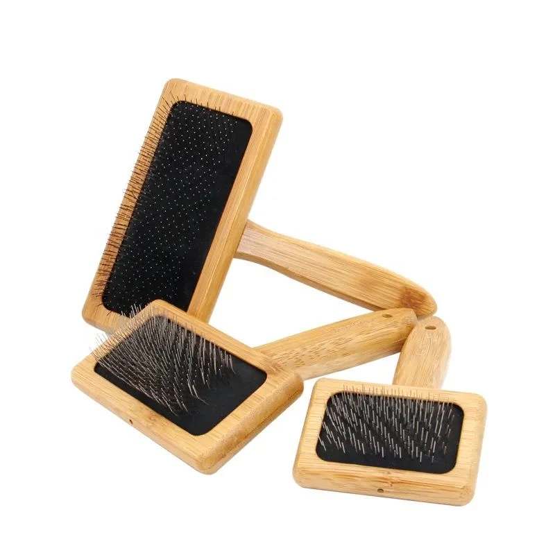 Factory Wholesale Custom Logo Bamboo Wood Pet Pin Brush Cat Dog Grooming Slicker Brush