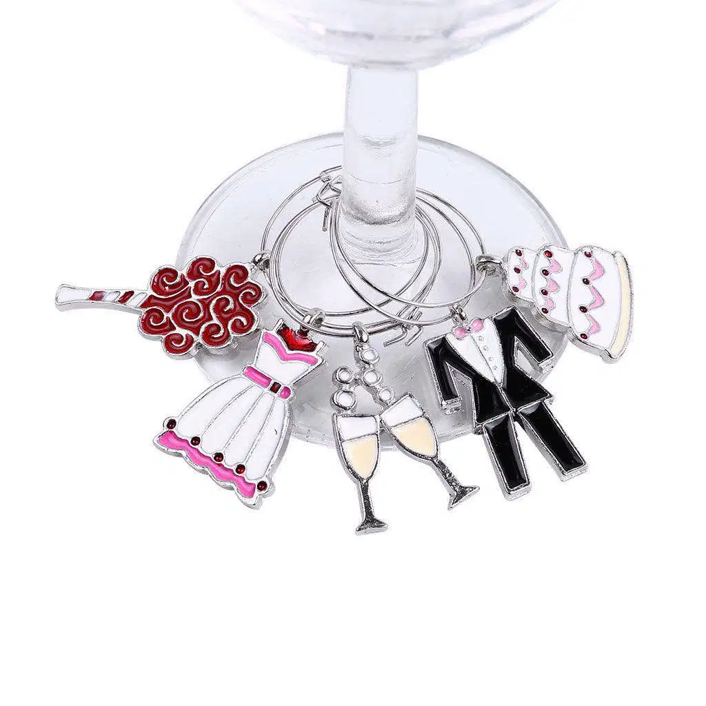 Identificación personalizada vidrio Cristal Metal vino Charms vino Charms Copa Divertido para Paty y Wedding