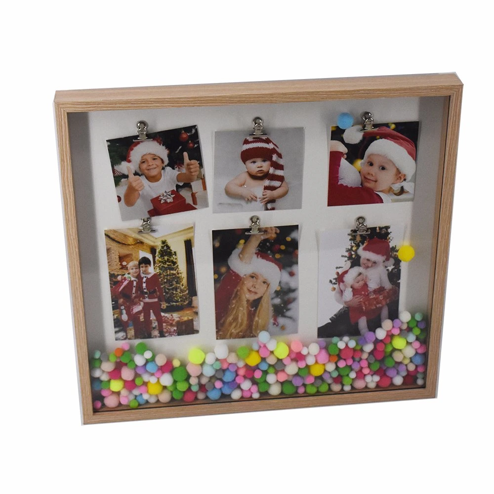 Christmas Gift Wooden Clip Pampon Photo Frame Wall Hanging Christmas Picture