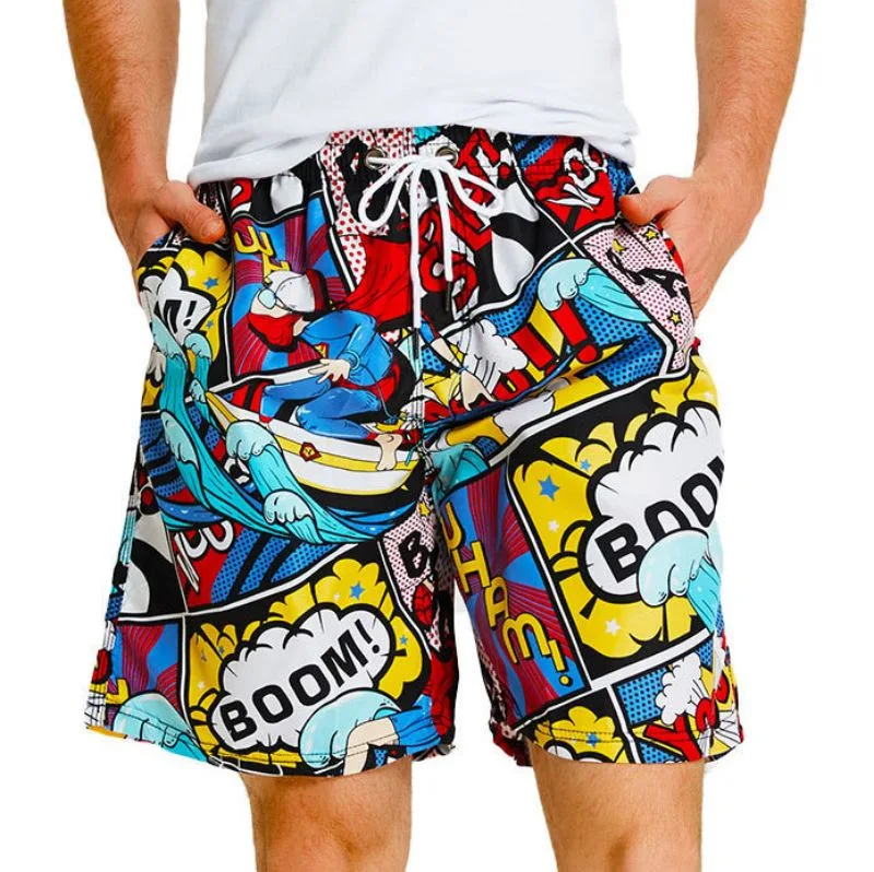 Мужская одежда для плавания с принтом в стиле мультфильма из дышащей летней ткани Quick Dry