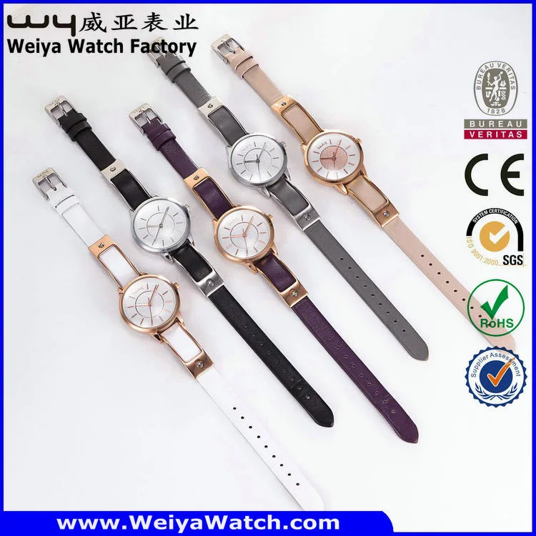 Service personnalisé Bracelet en cuir d'usine Quartz Mesdames Watch (Wy-103C)