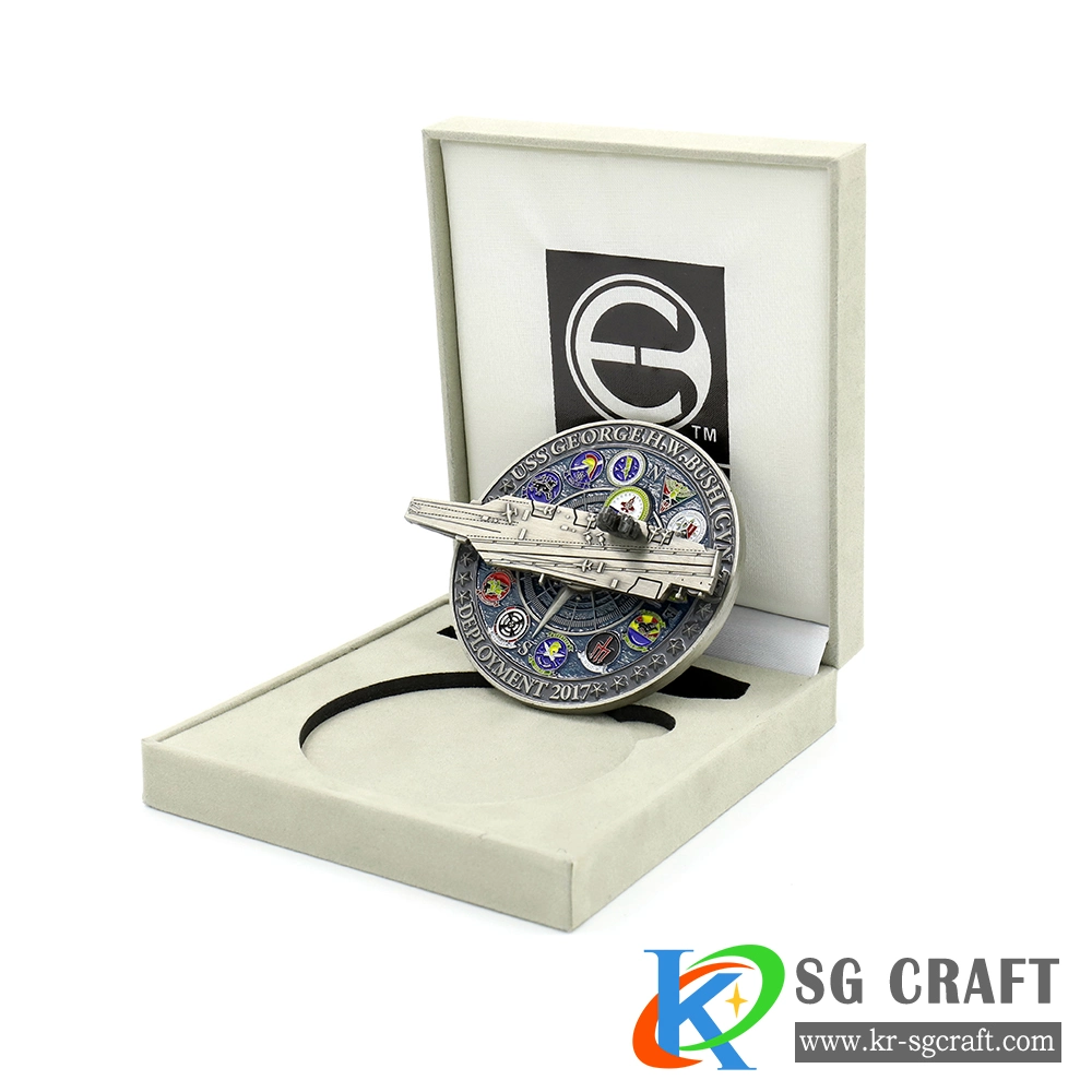 Regalo promocional personalizado fabricante Logo 3D de recuerdos de aleación de zinc Desafío de metal dorado antiguo Plata Caja de monedas conmemorativas de Premio militar Token monedas