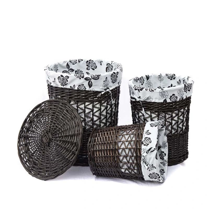 Set von 3 großen Wicker Aufbewahrungskörbe Wäschekorb mit Futter