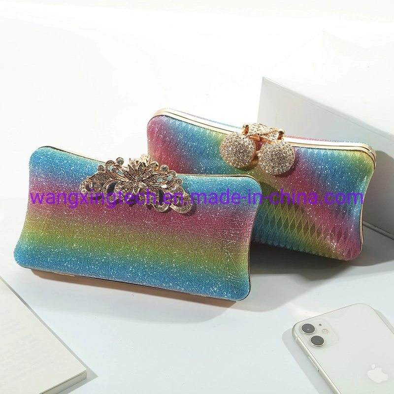 Wholesale/Supplier Gradient Rainbow Color Evening Bag Women's Lock Metal Dinner Party Bag One Shoulder Cosmetic Handbag