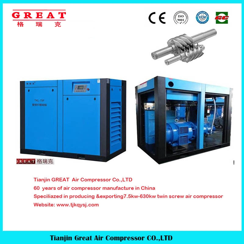 Original Factory Supply Energy Saving 40% High Efficiency Low Noise Durable Stationary Oil Less Industry Oil Less Twin Screw Air Compressor 10HP-100HP