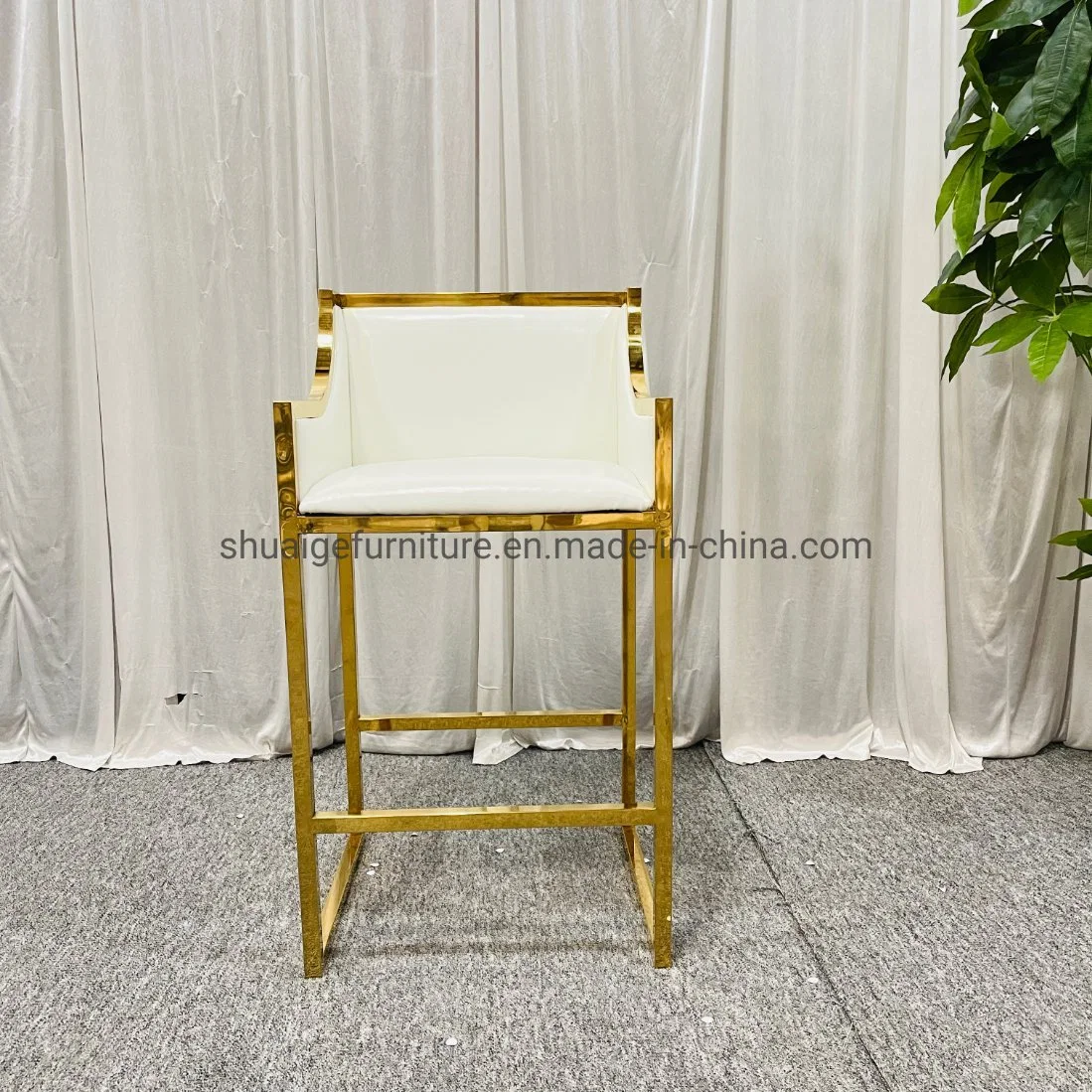 Good Quality Gold Metal White PU Leather Bar Stool Chairs