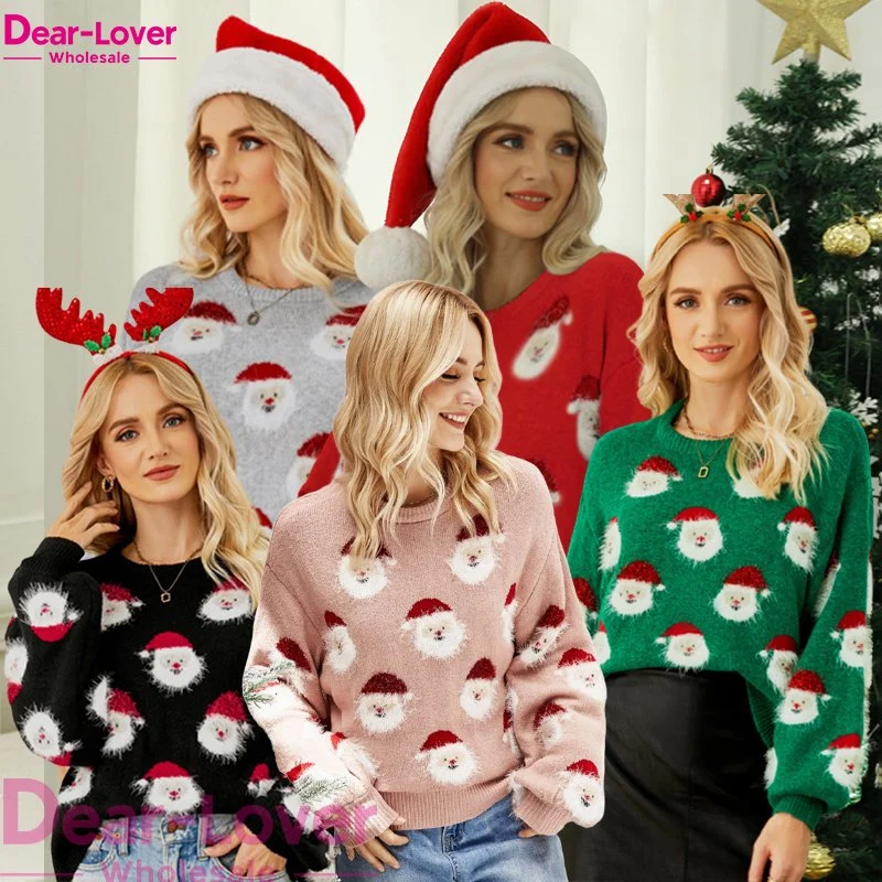 OEM 2023 Dear-Lover Santa Claus Pullover Knit Top Women Ugly Christmas Sweater