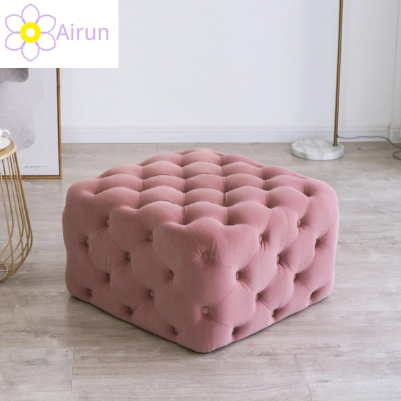 Customized Logo Living Room Luxury Velvet Pink Chair Footstool Ottoman Seat