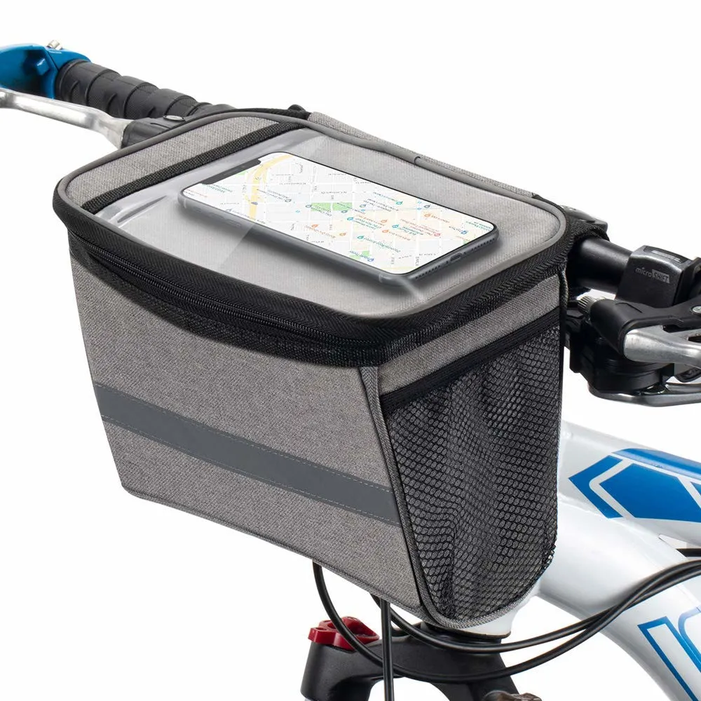 Bike Front Basket Thermal Insulation Frame Tube Bag with Touch Screen Phone Holder Reflective Stripe
