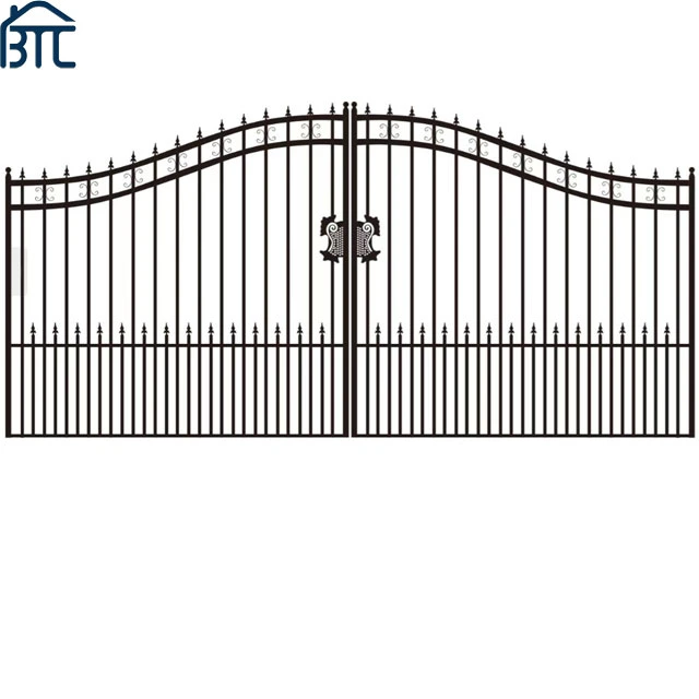 16 FT. X 6 FT. Black Steel Dual Driveway Fence Wrought Iron Gate