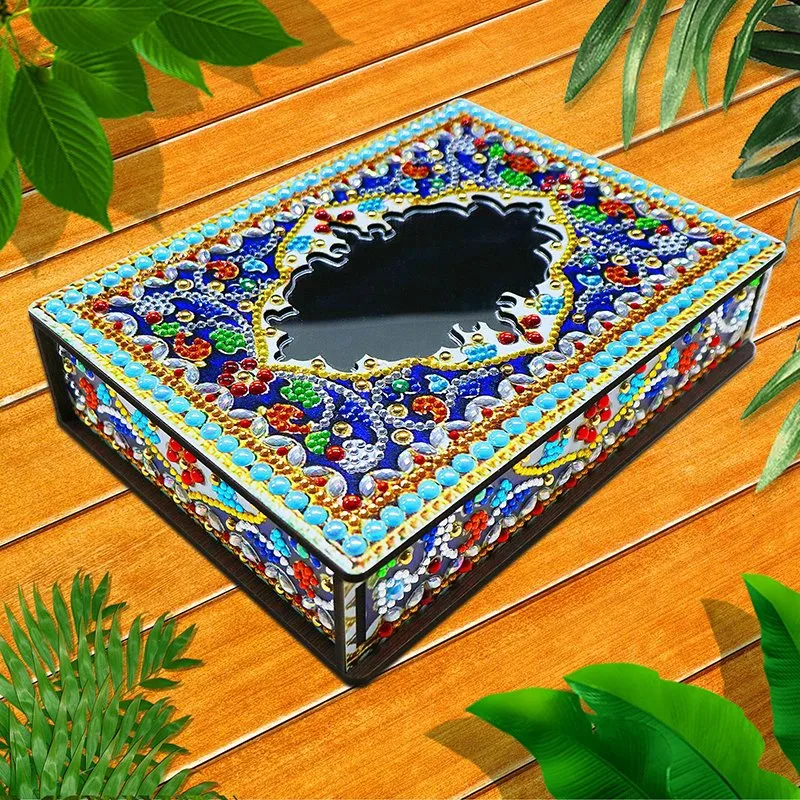 2023 Diamond Painting DIY Creative Diamond Walnut Wooden Box with Mirror Cosmetic Diamond Painting Jewelry Box Packing