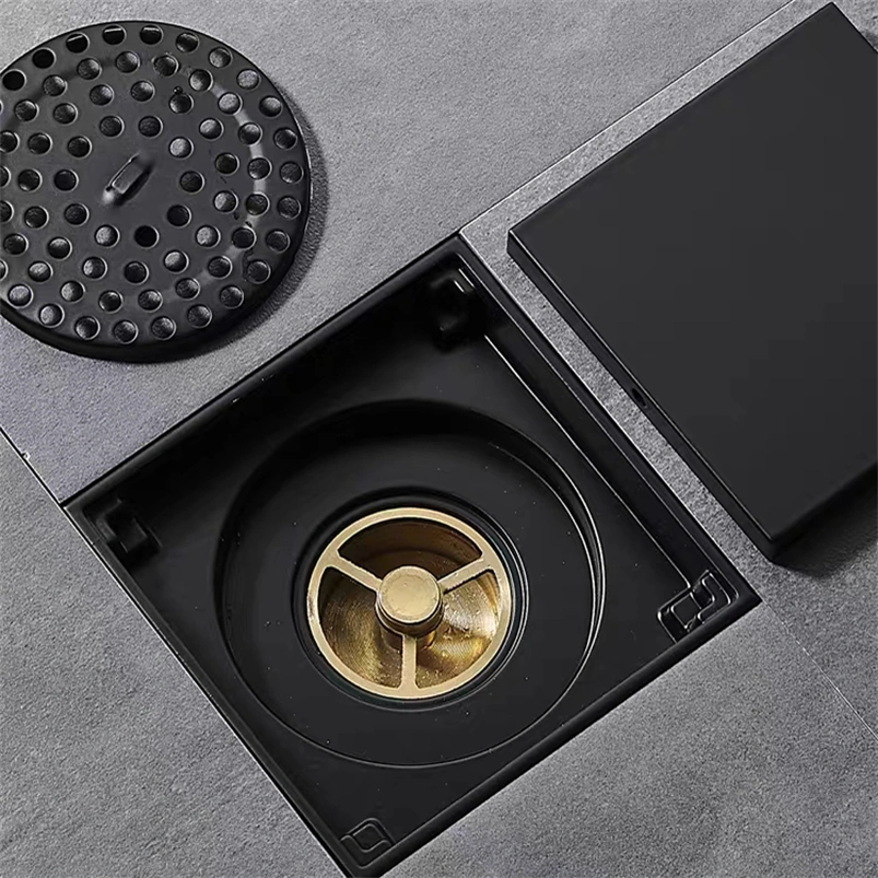 Contemporary Black Brass Bathroom Shower Drain Cover - Durable and Stylish Drainage Anti-Odor Shower Waste Floor Drain Plumbing Fixtures