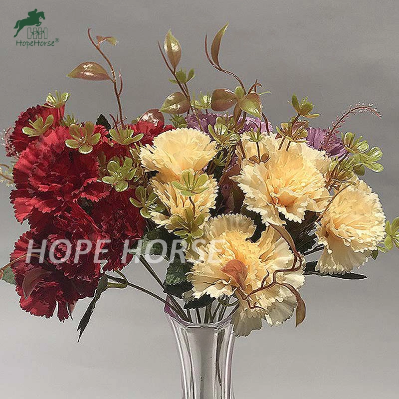 Colorful Silk Artificial Flower Five Heads Carnation Wholesale/Supplier Artificial Flower for Wedding and Home Decoration