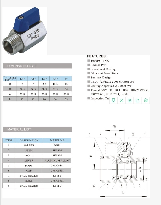 Investment Casting 1000psi DIN3202-M3 2PC Ball Valve