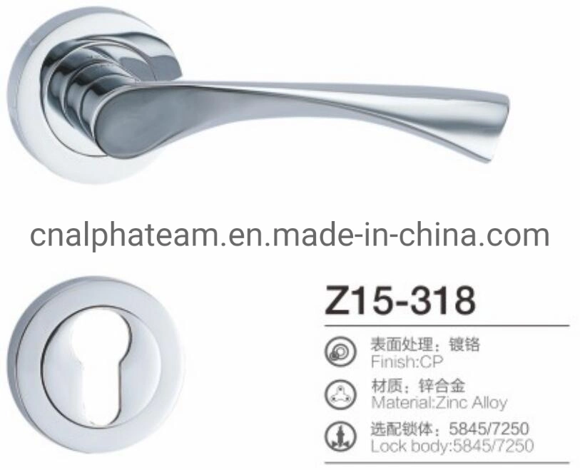 Economic Matte Black Color Aluminum Door Lever Lock Hardware on Round Rosette with Cylinder Hole Escutcheon