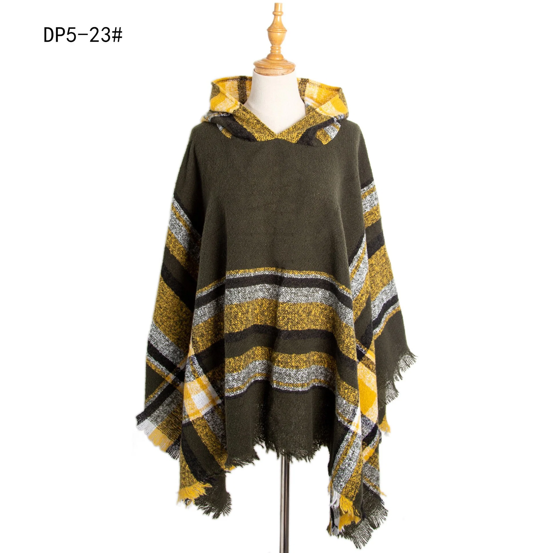 Hot Selling Checked Poncho Women Designer Knitted Shawls