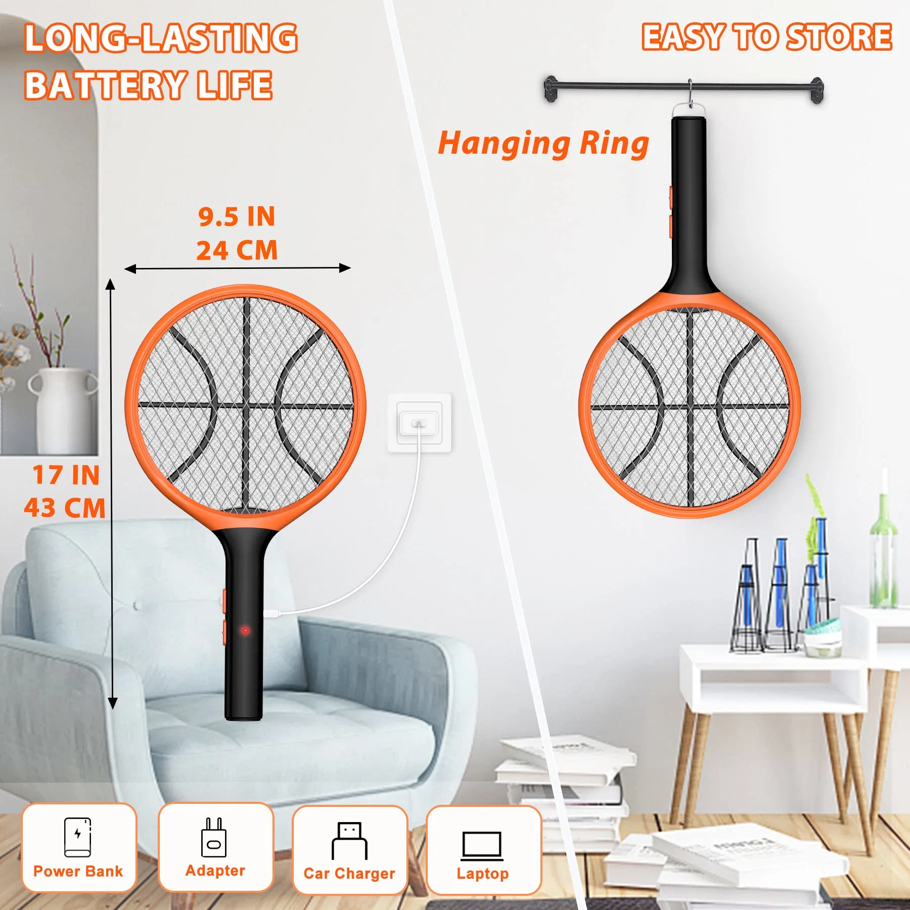 Vente en gros ODM rechargeable Fly Swatter anneau de suspension grande taille électrique Moustique Killer