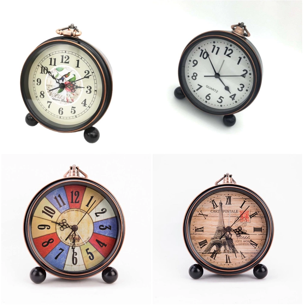 European Style Retro Silent Table Desk Clock Night Light Clock Retro Pointer