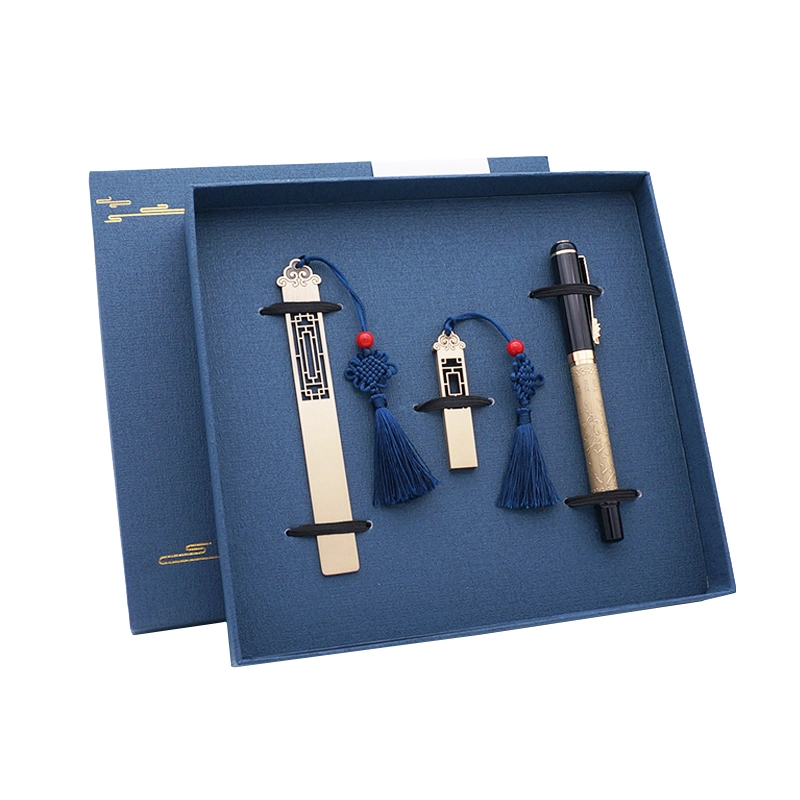 Hot Sale Custom Blue Printed Luxury Hard Cardboard Paper Pen Bookmark Business Gift Packaging Box