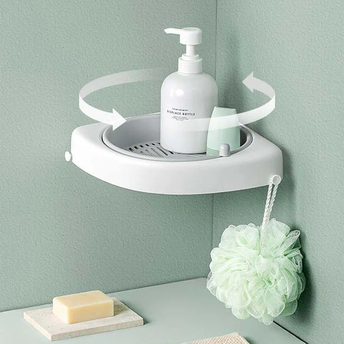 Plastic Wall Mounted Bathroom Triangle Basket Rotating Storage Corner Shelves Shower Shelf