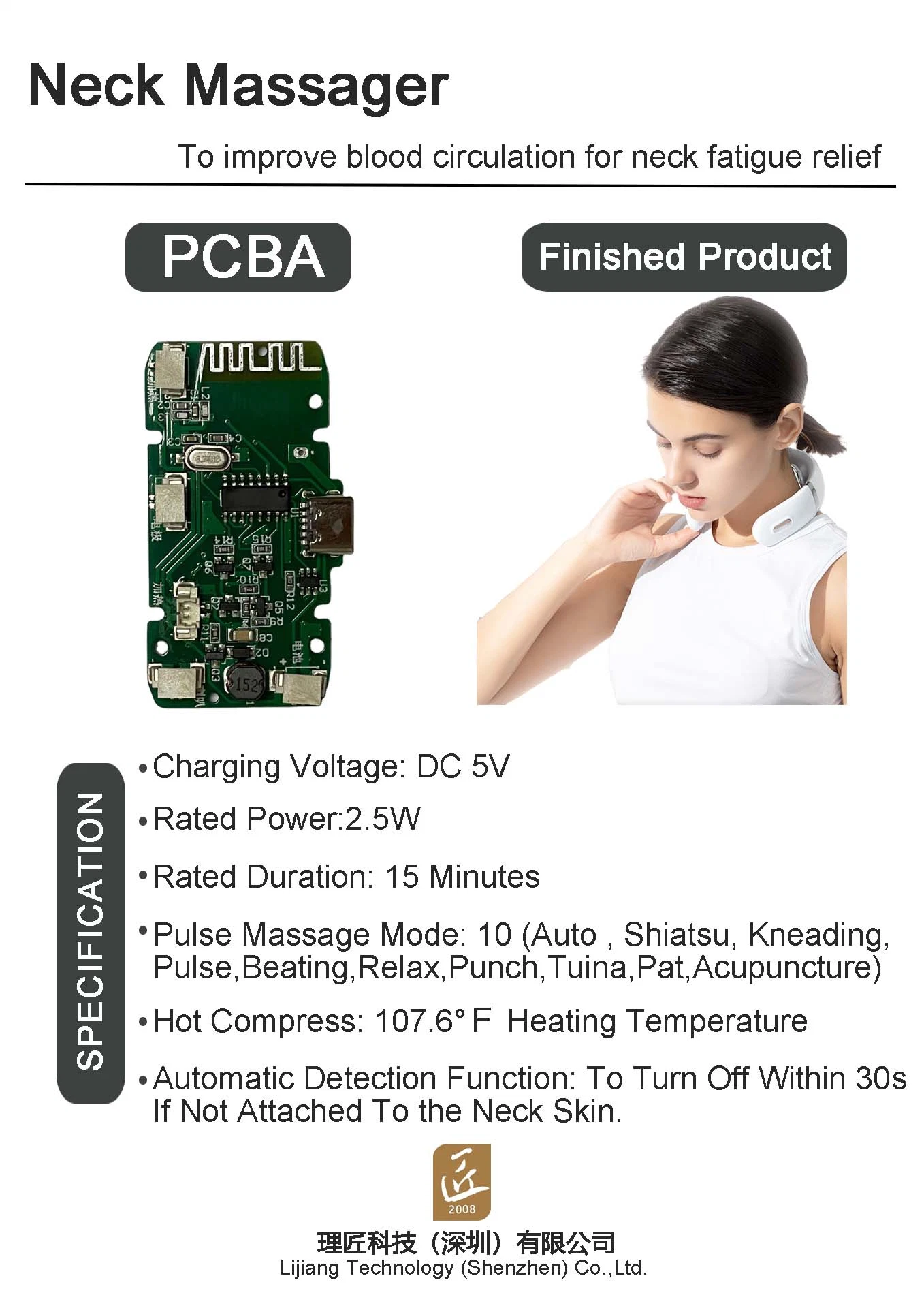 2023 Prototype de PCB rapide et chaud Assemblage de PCB PCBA pour masseur de cou.