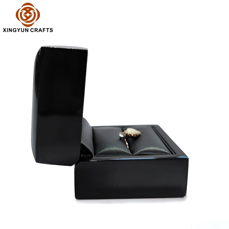 Black Glossy Wooden Diamond Ring Box Wood Jewelry Packing Box Gift Package Box