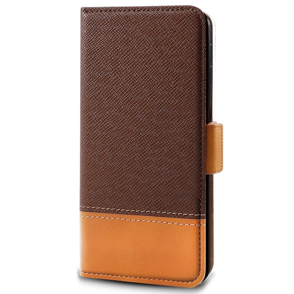 for iPhone 14 PRO Max PU Leather Phone Wallet Cover Color Splicing Shockproof Phone Case Stand - Brown