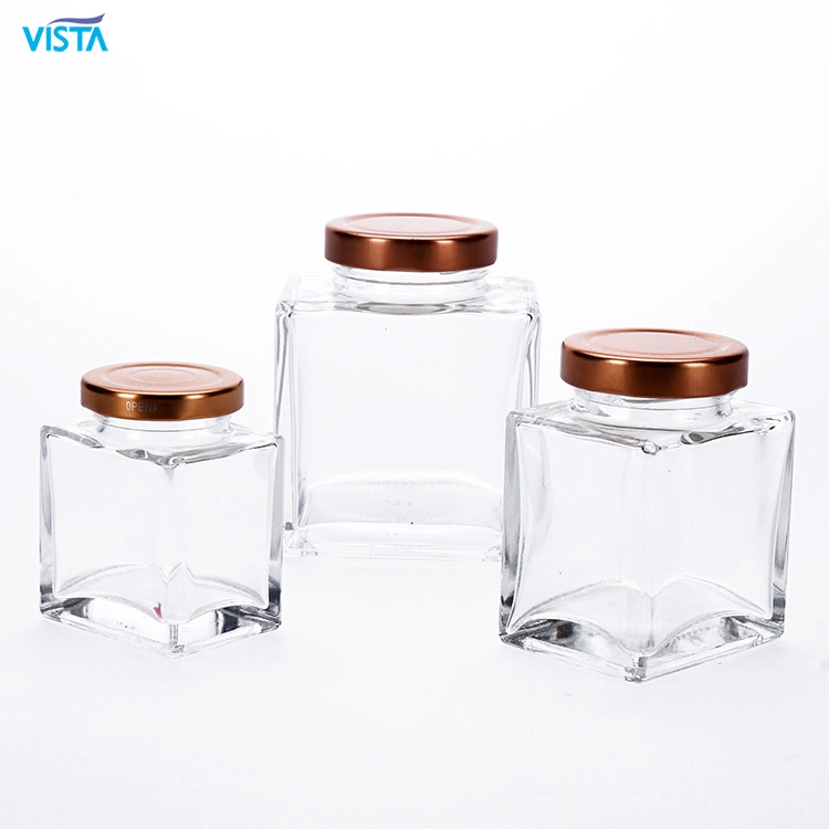 Vista Ready Mold Food Squre Glass Storage Jar Wholesale/Supplier High Flint Glass Food Jar and Bottle with Metal Lid