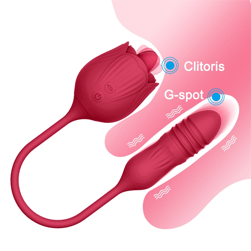 Wireless Purple Red Yoni Rose Shaped Vibrating Rose Vibrator Sex Toys for Woman Clit Tongue Sucking Vibrator