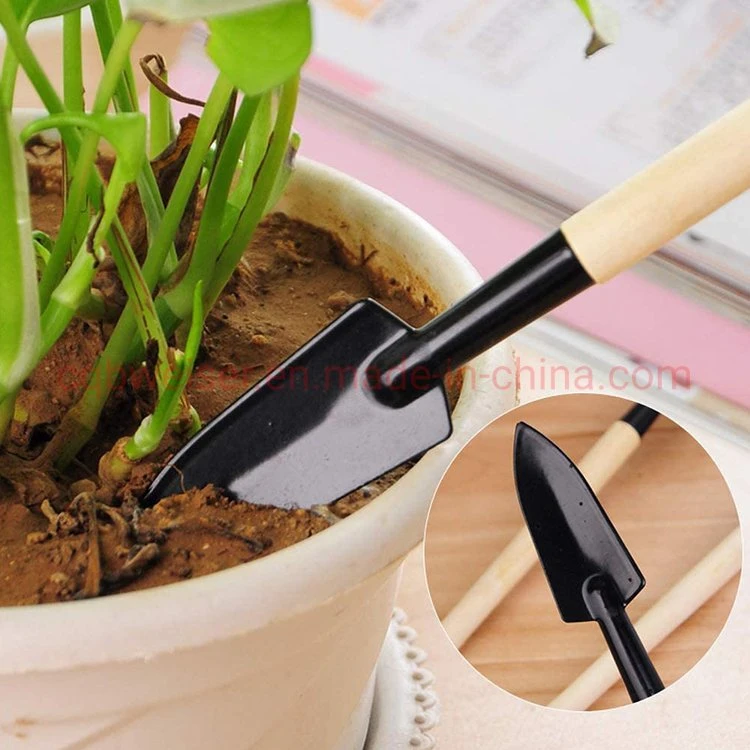 3pcs Petite pelle râteau Portable manche en bois Jeu d'outils de jardin