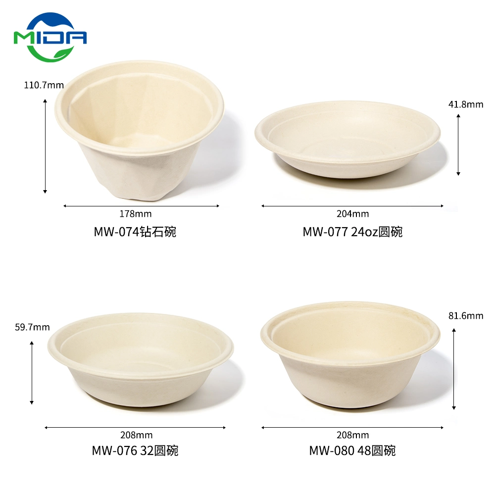 Pfas Free Biodegradable Food Container Sugarcane Bagasse Paper Pulp Food Packaging Bowl