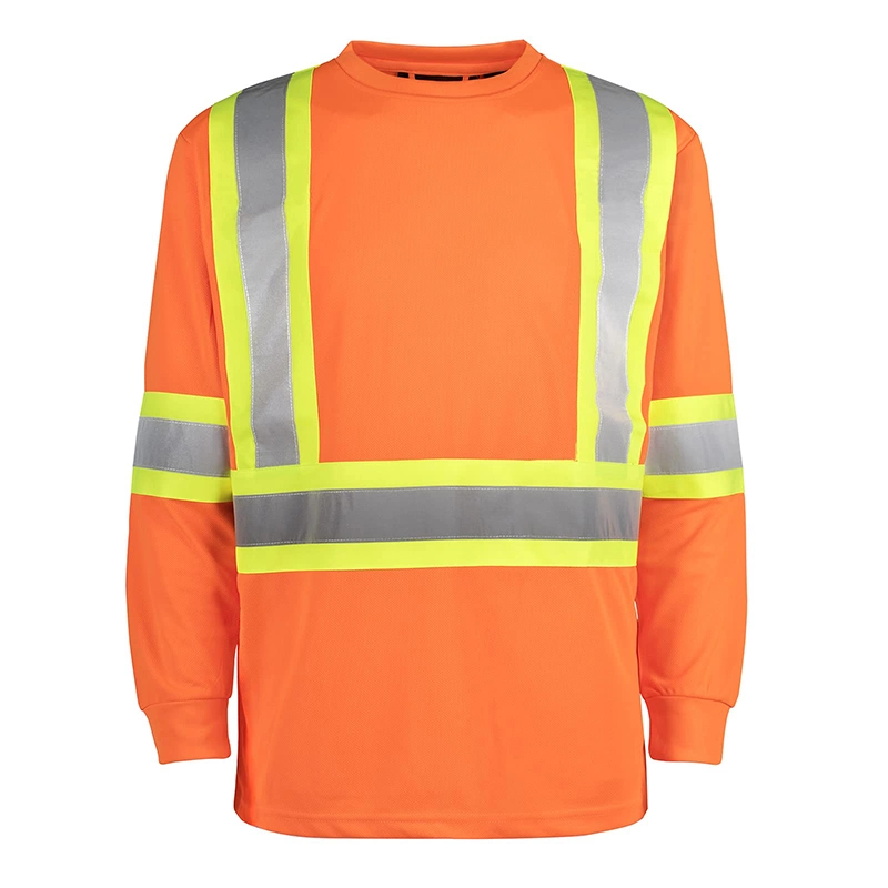 Wholesale 100% Polyester Mesh Breathable Moisture Wicking High Visibility Reflective Men Workwear Safety Long Sleeve T Shirt